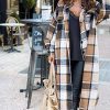 Women's Flannel Plaid Shacket Fall Oversized Long Button Down Shirt Jacket Shackets