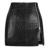Women's Leather Mini Skirt Stretchy High Waisted Zipper Slit Faux Pleather Bodycon Short Pencil Skirt