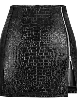 Women's Leather Mini Skirt Stretchy High Waisted Zipper Slit Faux Pleather Bodycon Short Pencil Skirt