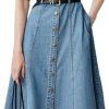 Women Office Denim Midi Dress Square Neck Puff Sleeve Slim Fit Pencil Skirt Dress Workwear Stretch Dress