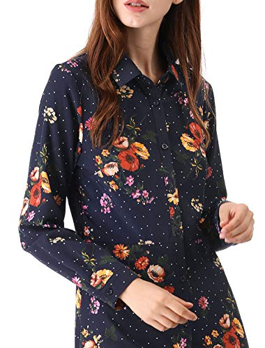 Women's Button Down Vintage Polka Dots Dresses Collar Tie Belted Floral Shirt Dress