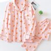 Womens Cotton Gauze Pajama Set Long Sleeve Button Up Shirt and Pants 2 Piece Cute Printed Pj Set