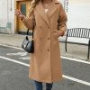Women's Long Coat Notched Lapel Collar Double Breasted Pea Coat Winter Elegant Wool Blend Over Coats Jackets