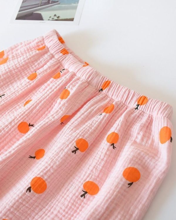 Womens Cotton Gauze Pajama Set Long Sleeve Button Up Shirt and Pants 2 Piece Cute Printed Pj Set