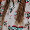 Women's Retro Aztec Shirt Western Cowgirl Pearl Snap Blouses Button Up Long Sleeve Ethnic Printed Top