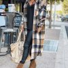 Women Fall Flannel Plaid Shacket Jacket Oversized Button Down Long Shirt Jacket