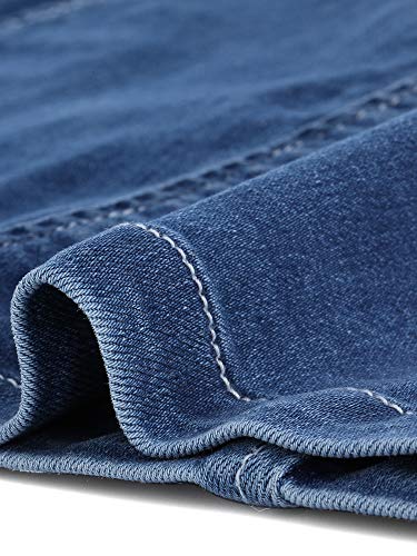 Women's Denim Dress Button Down Collar V Neck Long Sleeve A-line Cotton Jean Dress