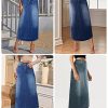 Womens Long Denim Skirt Casual A-Line Stretch Jean Skirt for Women High Waisted Vintage Denim Maxi Skirt with Pockets Blue