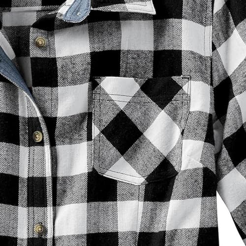 Women's Long Sleeve Plaid Flannel Button Up Shirt 100% Cotton