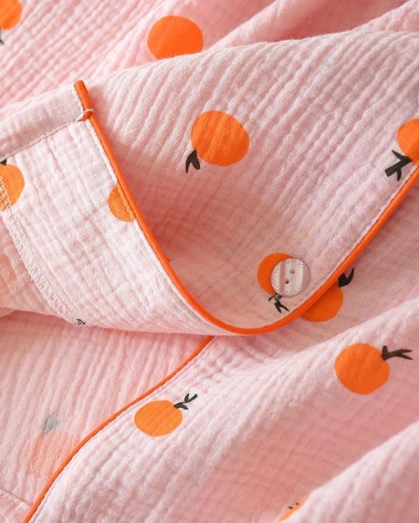 Womens Cotton Gauze Pajama Set Long Sleeve Button Up Shirt and Pants 2 Piece Cute Printed Pj Set