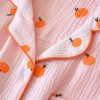 Womens Cotton Gauze Pajama Set Long Sleeve Button Up Shirt and Pants 2 Piece Cute Printed Pj Set