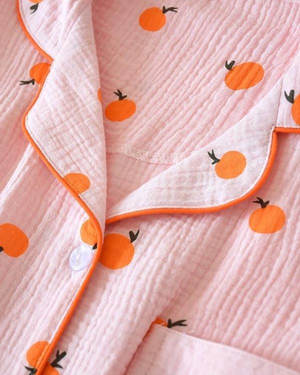 Womens Cotton Gauze Pajama Set Long Sleeve Button Up Shirt and Pants 2 Piece Cute Printed Pj Set