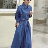 Women's Long Sleeve Denim Shirt Dress Button Down Lapel Business Casual Maxi Long Jean Dress